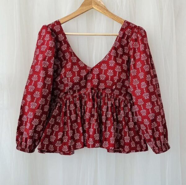 Maroon Handblock Printed Cotton Peplum Kurti