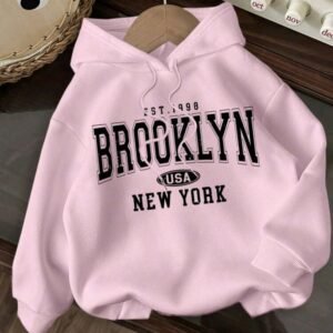 Brooklyn New York Printed Hoodie – Light Pink