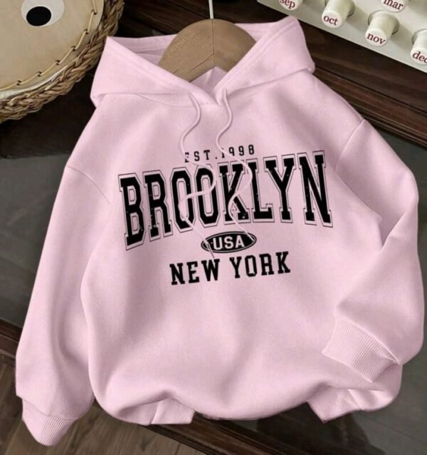 Brooklyn New York Printed Hoodie – Light Pink
