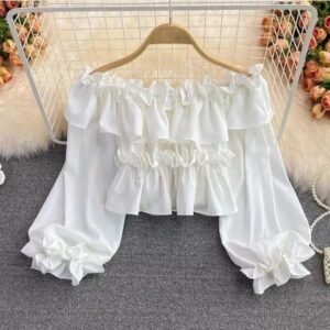 Off-Shoulder White Ruffle Crop Top