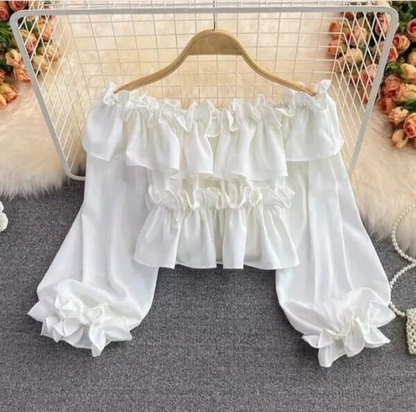 Off-Shoulder White Ruffle Crop Top