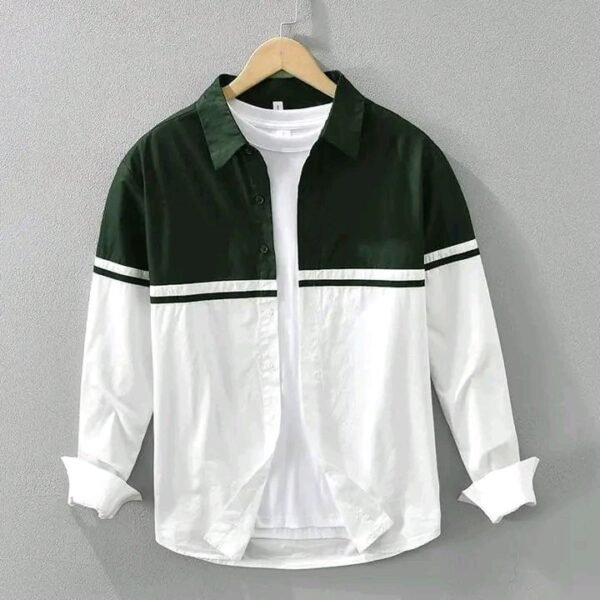 Dual Tone Color Block Shirt for Men – Green & White