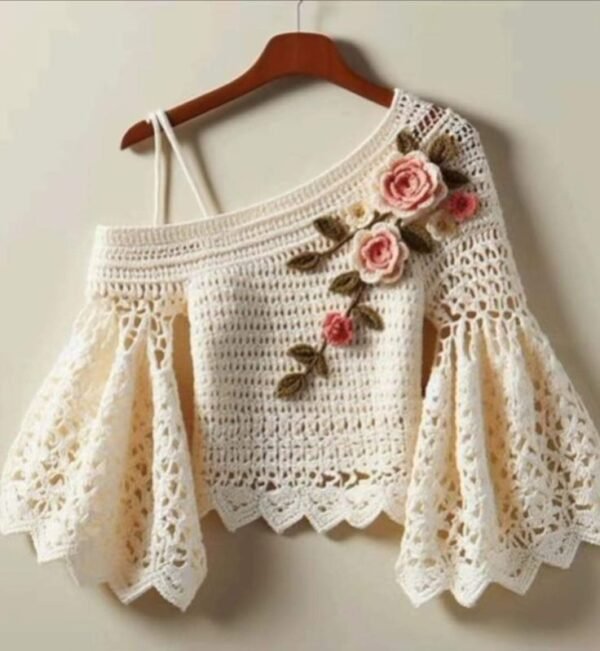Handmade Crochet Off-Shoulder Floral Top