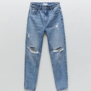 Unisex Ripped Straight-Fit Denim Jeans – Light Blue