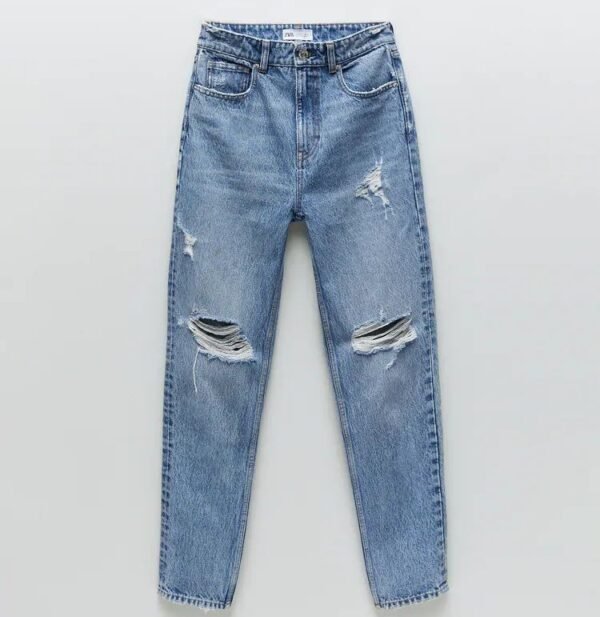 Unisex Ripped Straight-Fit Denim Jeans – Light Blue