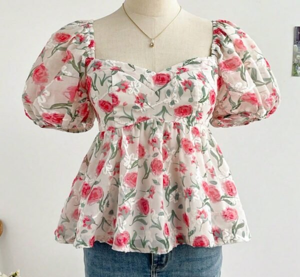 Floral Puff Sleeve Peplum Top