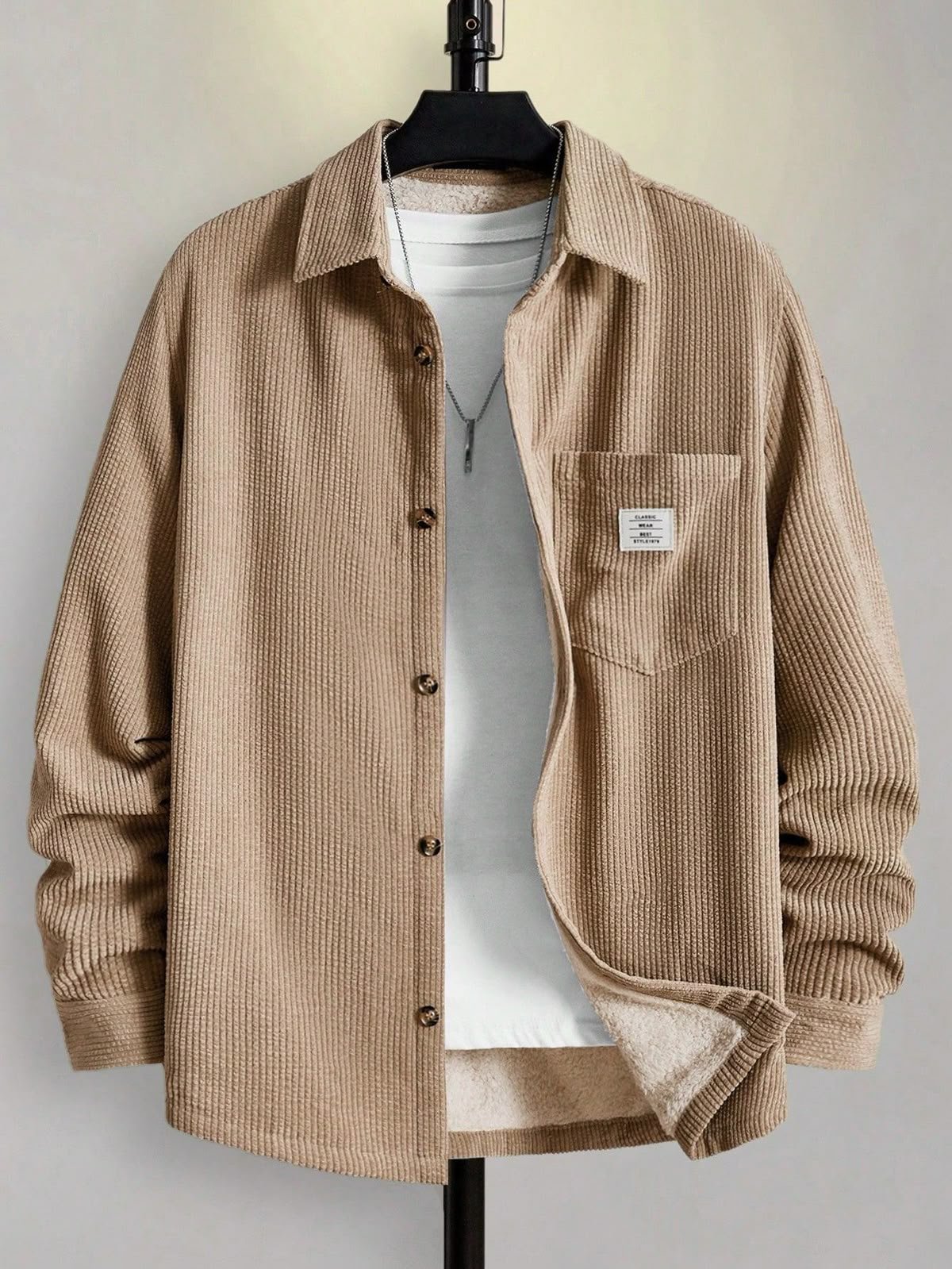 Beige Corduroy Casual Shirt for Men