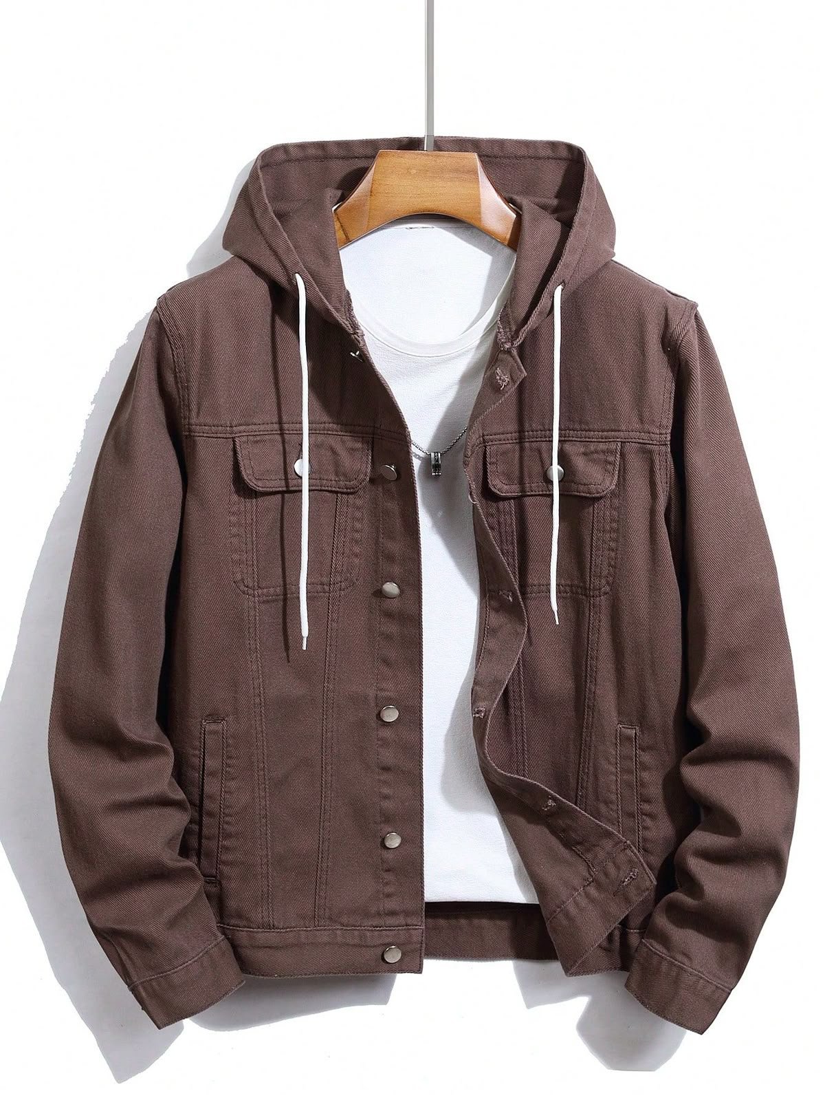 Men’s Brown Hoodie Denim Jacket – Casual Streetwear Style